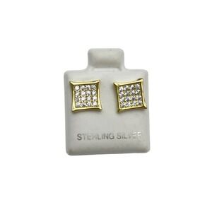 Gold Vermeil Sterling Silver Square Stud Earrings Cubic Zirconia Micro Pave